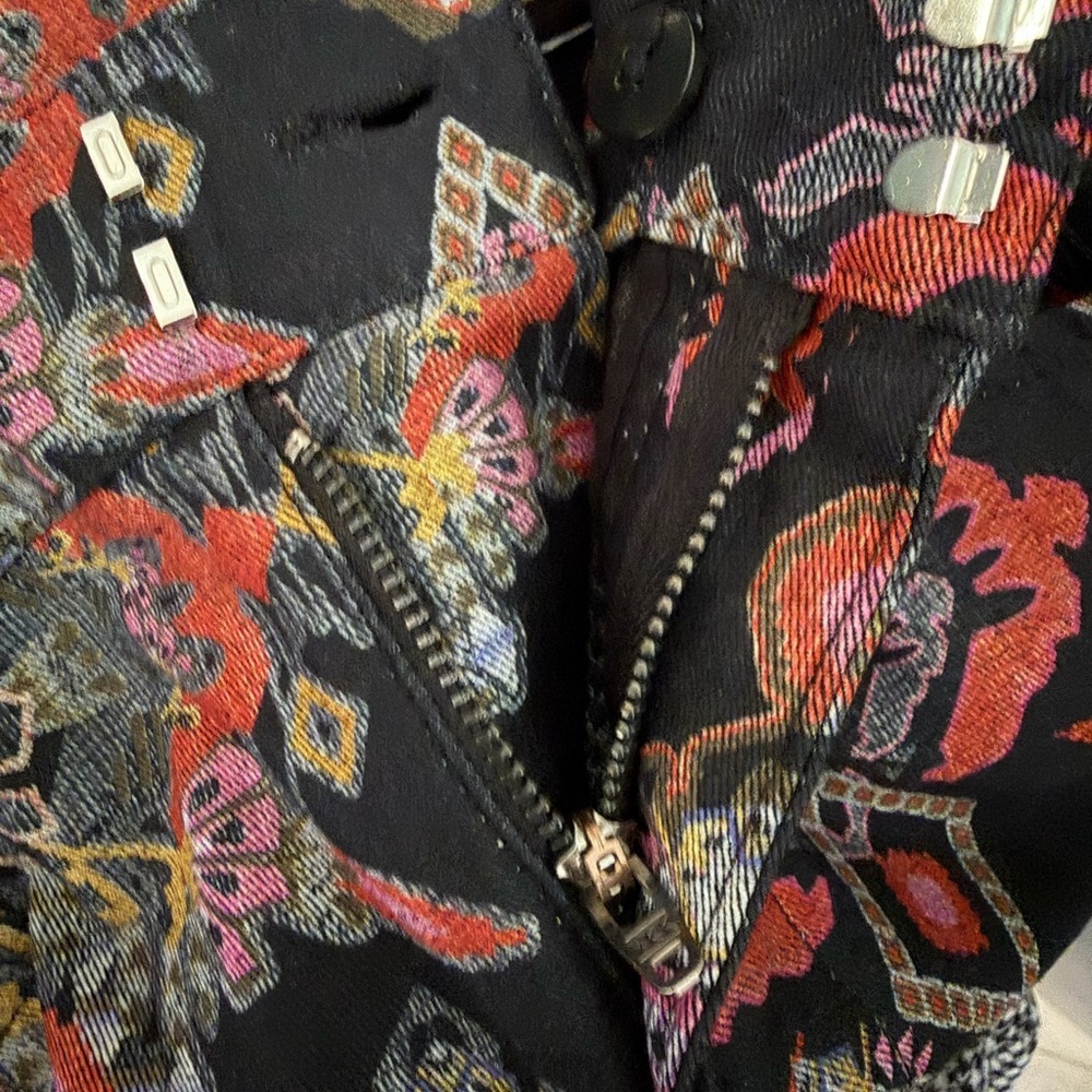 ZARA Mid Rise Black Batik Slim Cotton Bohemian Denim Pants Sz M - Picture 6 of 6
